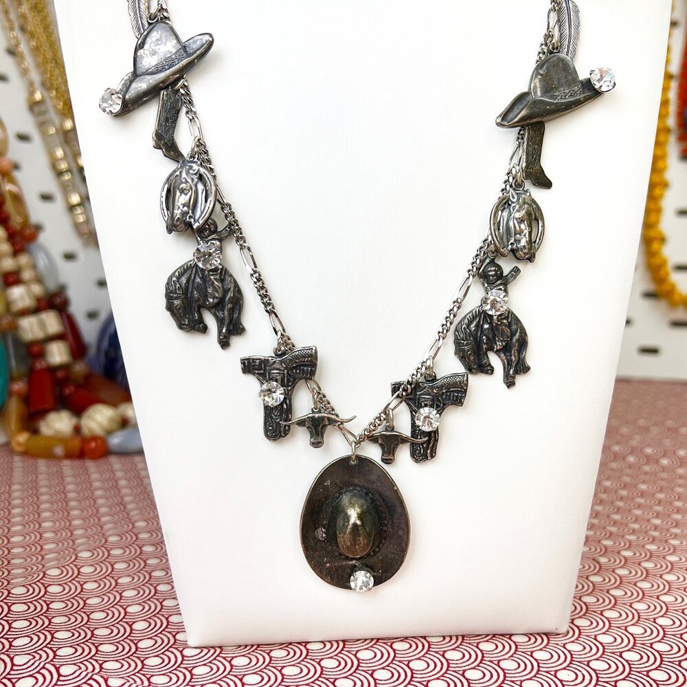 La Contessa Mary DeMarco Western Cowgirl Charm Silver Tone Necklace AND Earrings - Picture 1 of 13